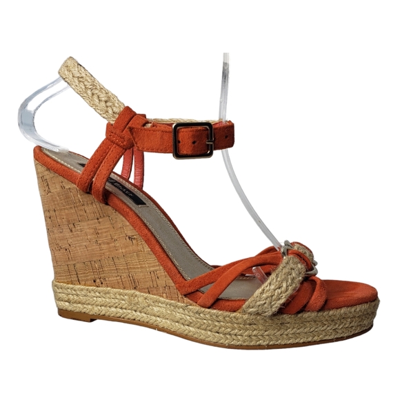 White House Black Market Jupiter Terra Cotta Suede Strappy Wedge Espadrilles 7 - Picture 3 of 10